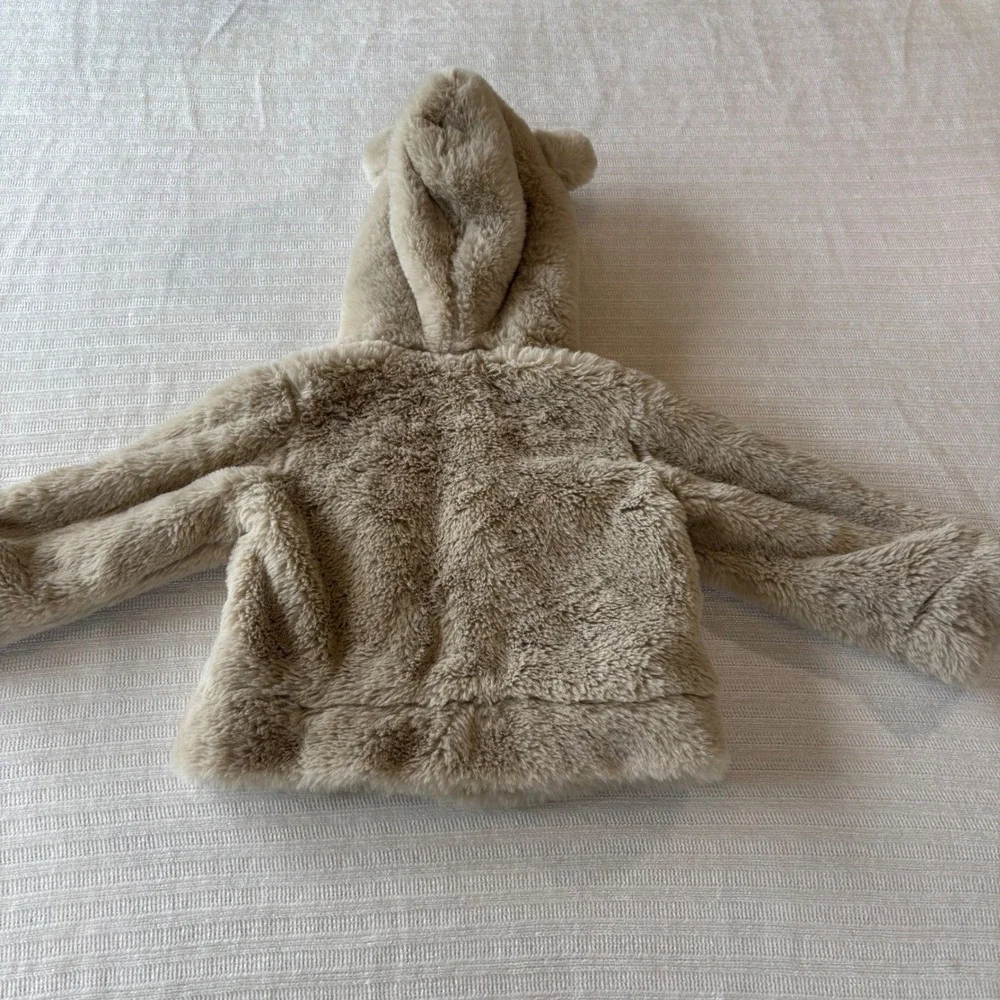Eddie Bauer Kids Faux Fur Bear Ear Hooded Jacket Tan Beige 12-18M U49OW002